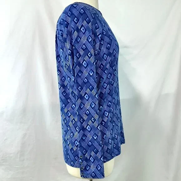 J. MCLAUGHLIN Jana Top Modal Blue Geometric Print Long Sleeve Pullover Stretch M - Picture 3 of 7